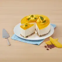 Cheesecake de mango con hierbabuena