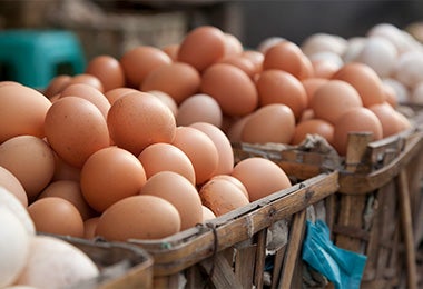 Una cubeta de huevos listos para ser usados en una receta antes de la rutina de ejercicio 