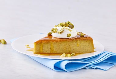 Flan de pistache postre con proteína  