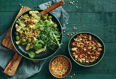 Pasta con pesto de brócoli.