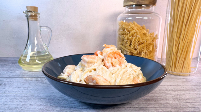 Espagueti Deslactosado con Camarones Espagueti Deslactosado con Camarones