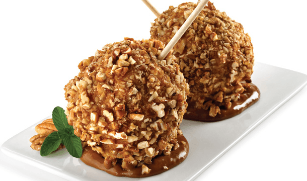 Manzanas cubiertas de dulce de leche