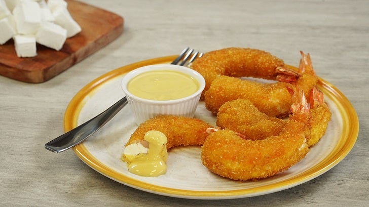 CAMARONES RELLENOS CON DIP DE MOSTAZA DULCE