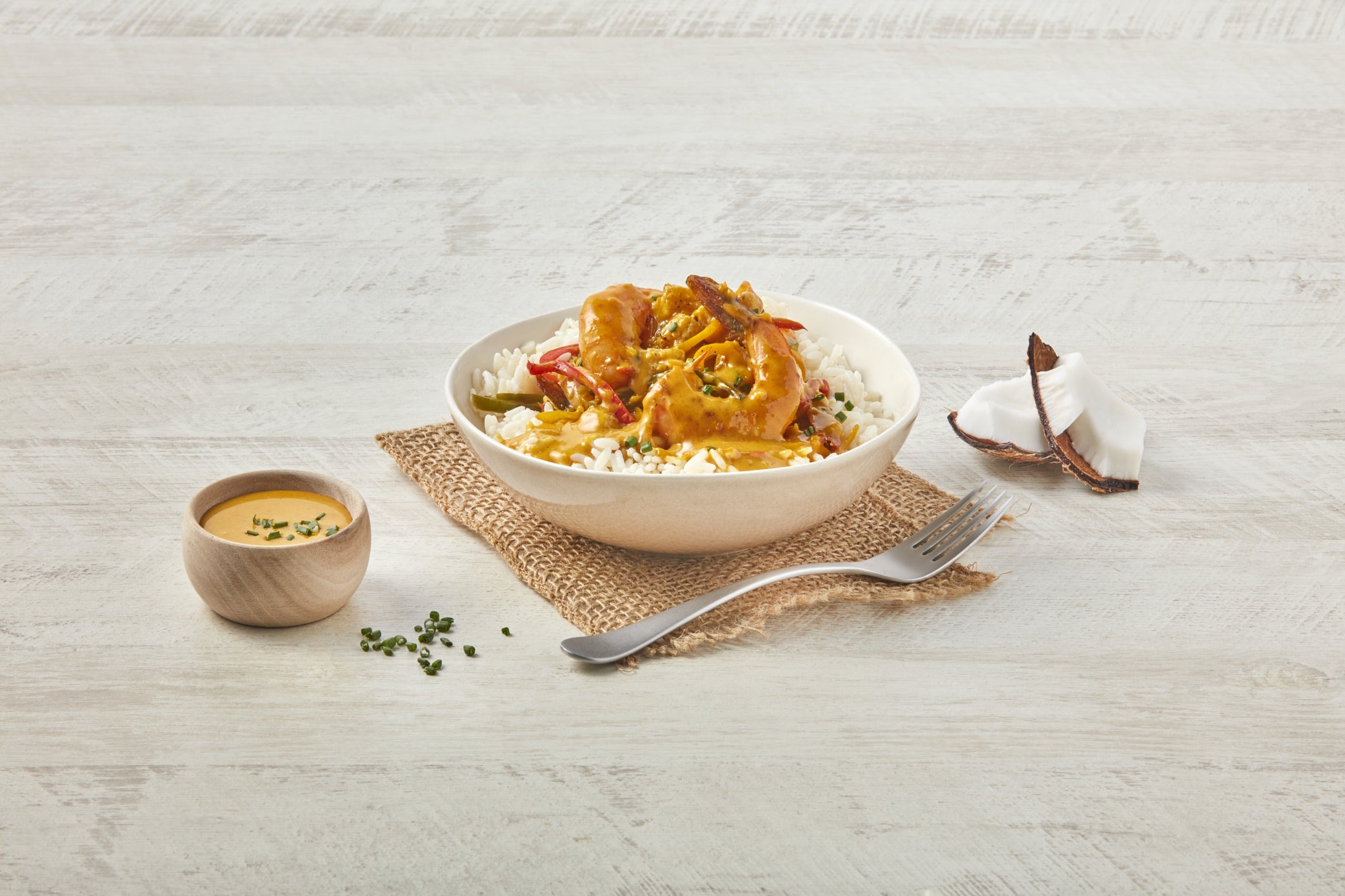 Camarones al curry con arroz