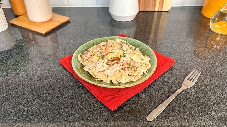 Pasta Cuatro Quesos con Camarones