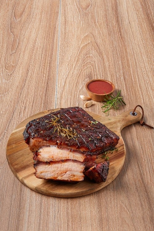 Panceta de cerdo con salsa de frambuesa