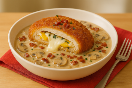 Milanesa Rellena en Salsa de Champiñón