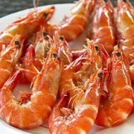 Mariscos frescos, plato con langostinos