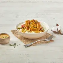 Camarones al curry con arroz