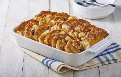 Capirotada con plátano de dulce de leche Capirotada con plátano de dulce de leche