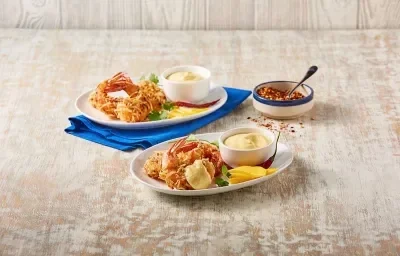 Camarones con dip de mango Camarones con dip de mango