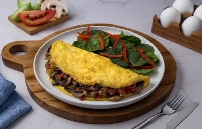 Omelette de Champiñones, Tomate y Queso Omelette de Champiñones, Tomate y Queso