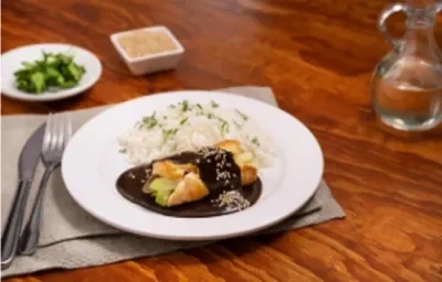 Rollo de pechuga con mole Rollo de pechuga con mole