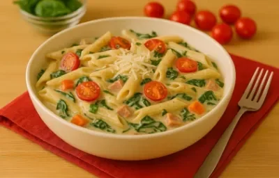 Pasta en Salsa de Cuatro Quesos y Espinaca