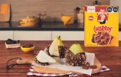 PERAS CUBIERTAS de CHURRO preparadas con Cereal ABUELITA® Churro PERAS CUBIERTAS de CHURRO preparadas con Cereal ABUELITA® Churro