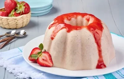Gelatina de Horchata con Salsa de Fresa Gelatina de Horchata con Salsa de Fresa