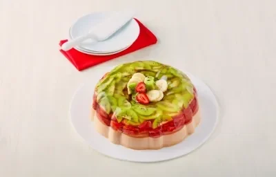 Gelatina de kiwi, fresa y plátano deslactosada Gelatina de kiwi, fresa y plátano deslactosada