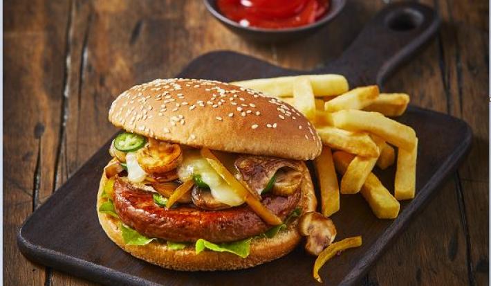 Hamburguesa de atún con champiñones