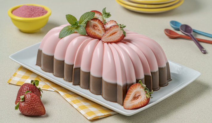 Gelatina de Chocolate y Fresas con Crema