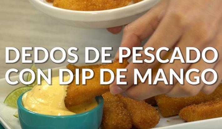 Dedos de pescado con dip de mango Dedos de pescado con dip de mango