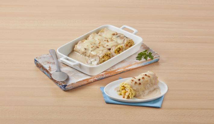 Canelones con salsa cremosa de champiñones