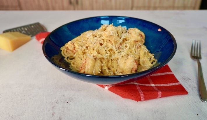 Pasta cremosa con camarones Pasta cremosa con camarones