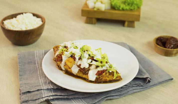Abanico de pollo con papas y chorizo