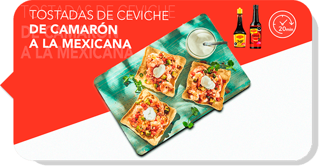 Tostadas de ceviche de camarón a la mexicana